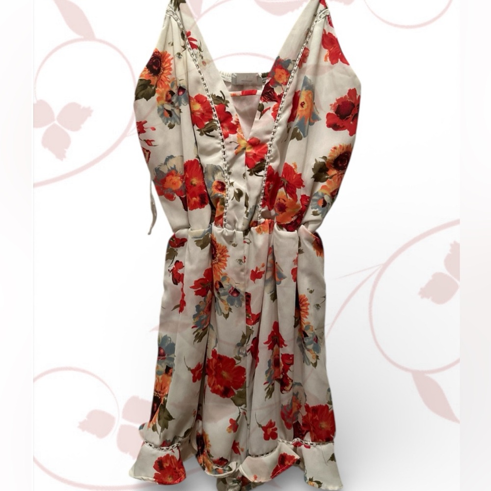 🐣Sienna Sky Floral V-Neck Dress - Red and Orange Blooms